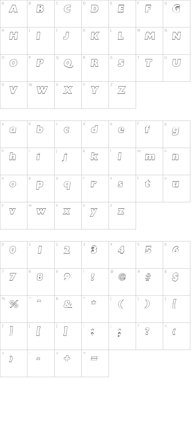 davidbeckeroutline-heavy-italic character map