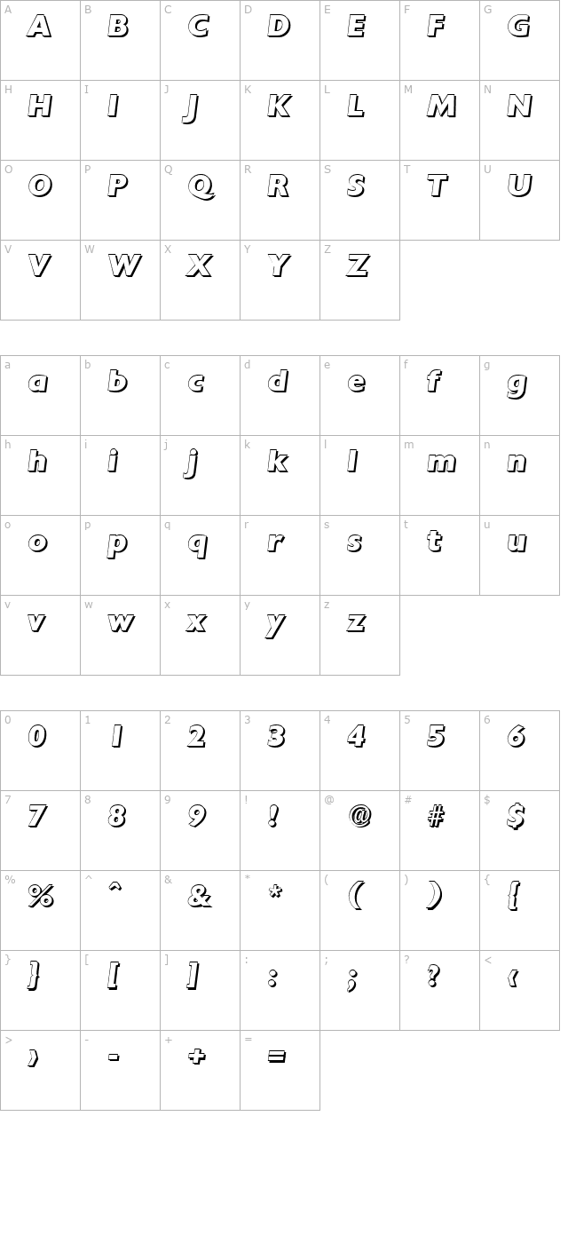 DavidBeckerShadow-ExtraBold-Italic character map