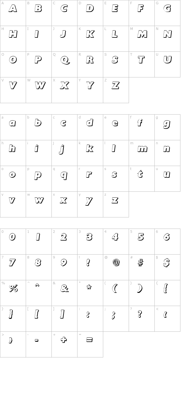 DavidBeckerShadow-Heavy-Italic character map