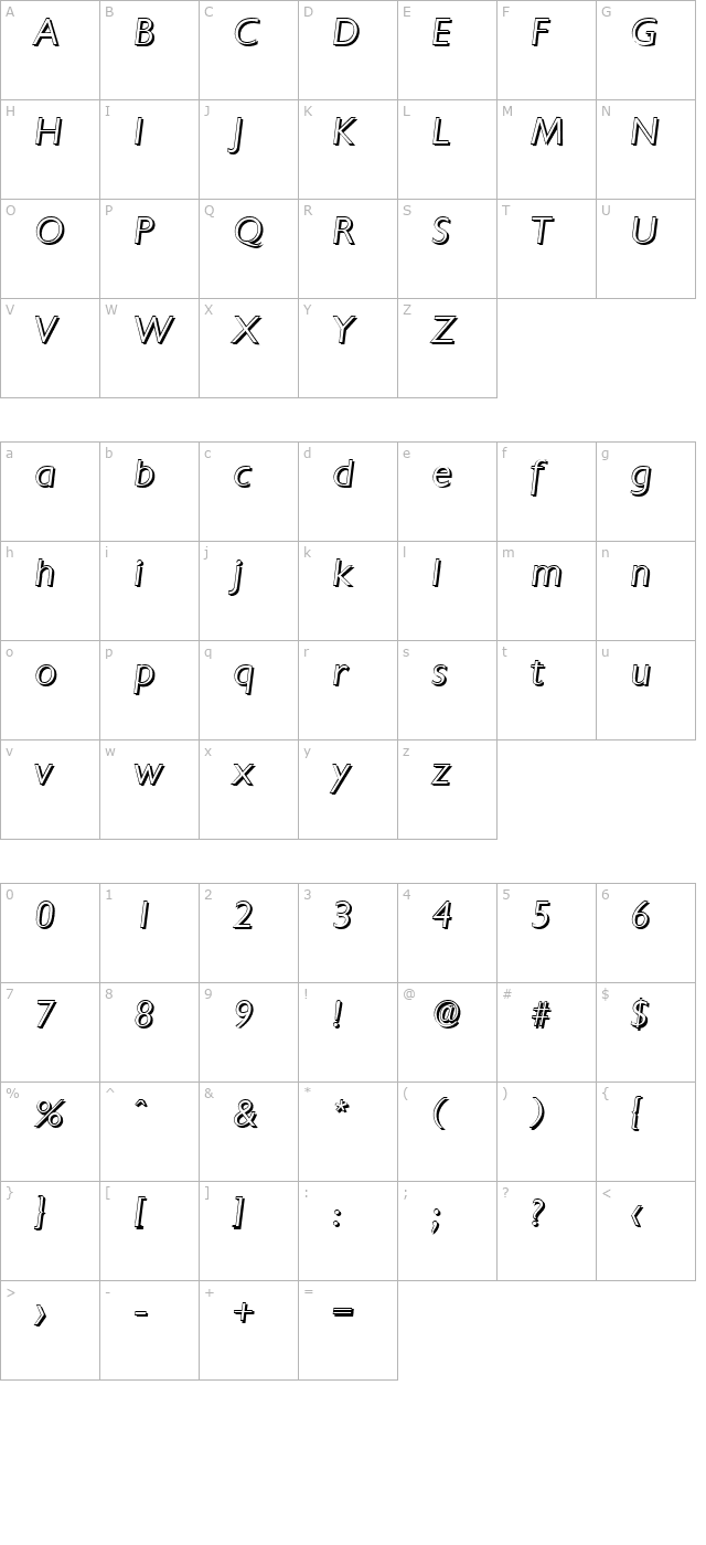 davidbeckershadow-light-italic character map