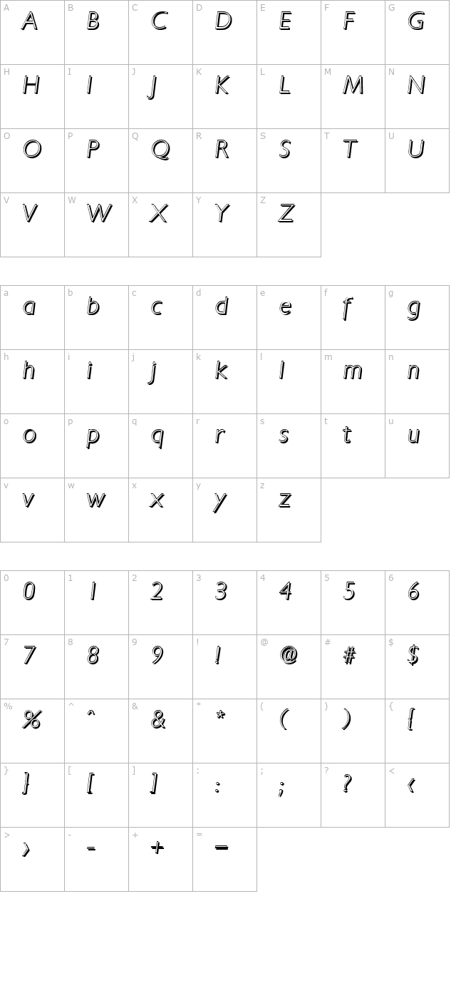 DavidBeckerShadow-Xlight-Italic character map