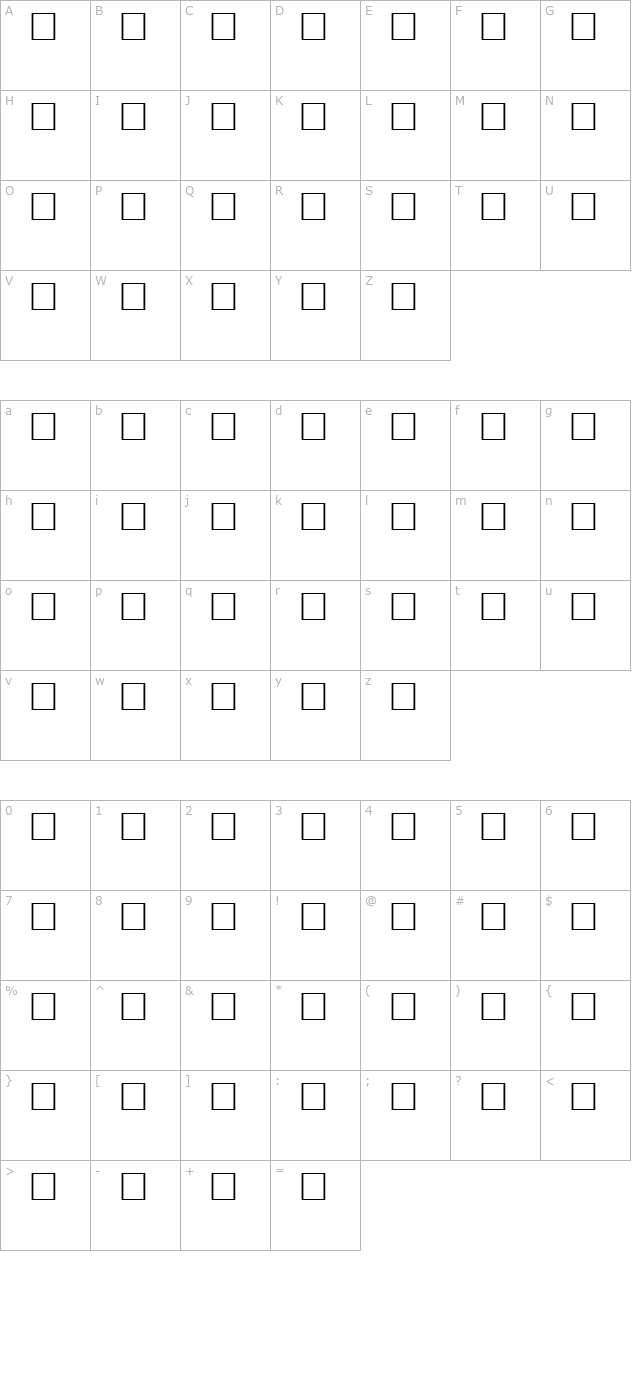 DAWN Regular character map