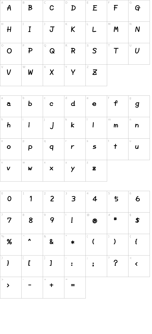 DDmerrow Bold character map