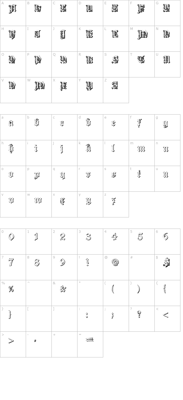 dearest-outline character map