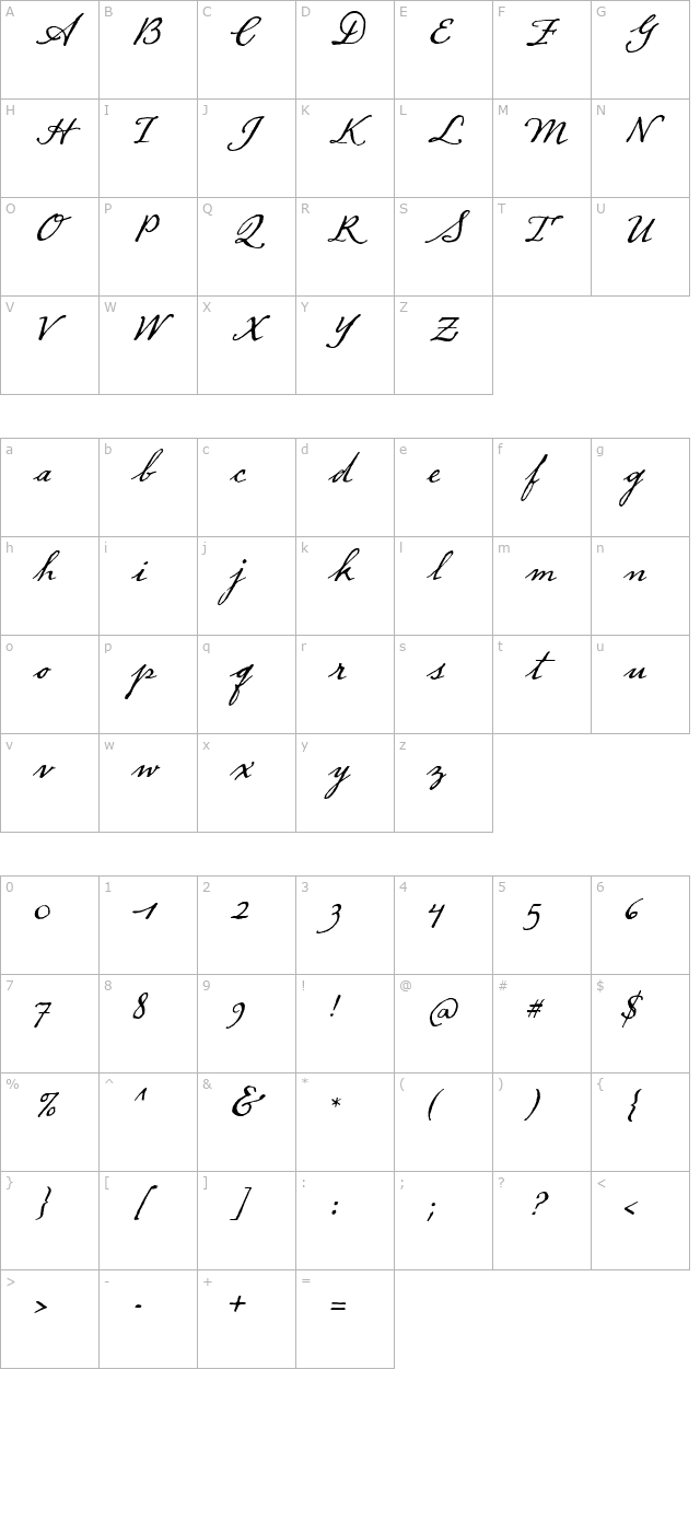 DearSarah-Regular character map