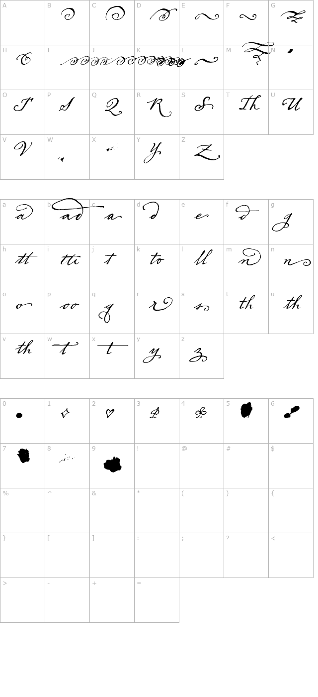 DearSarah-Swash character map