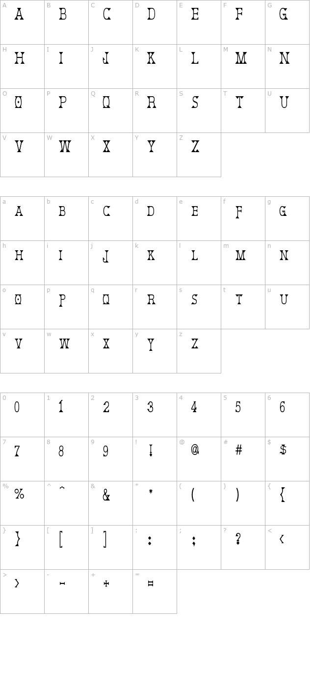 deborah-condensed character map