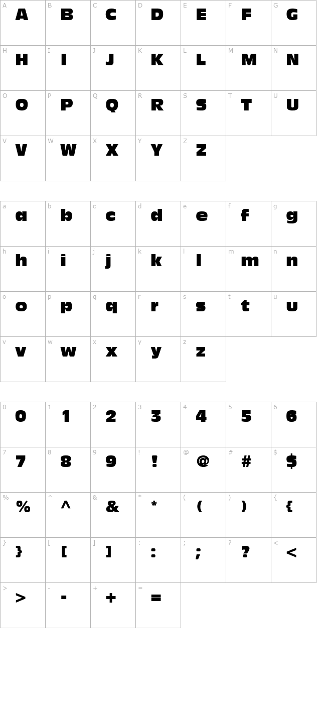 Decade Condensed SSi Condensed character map