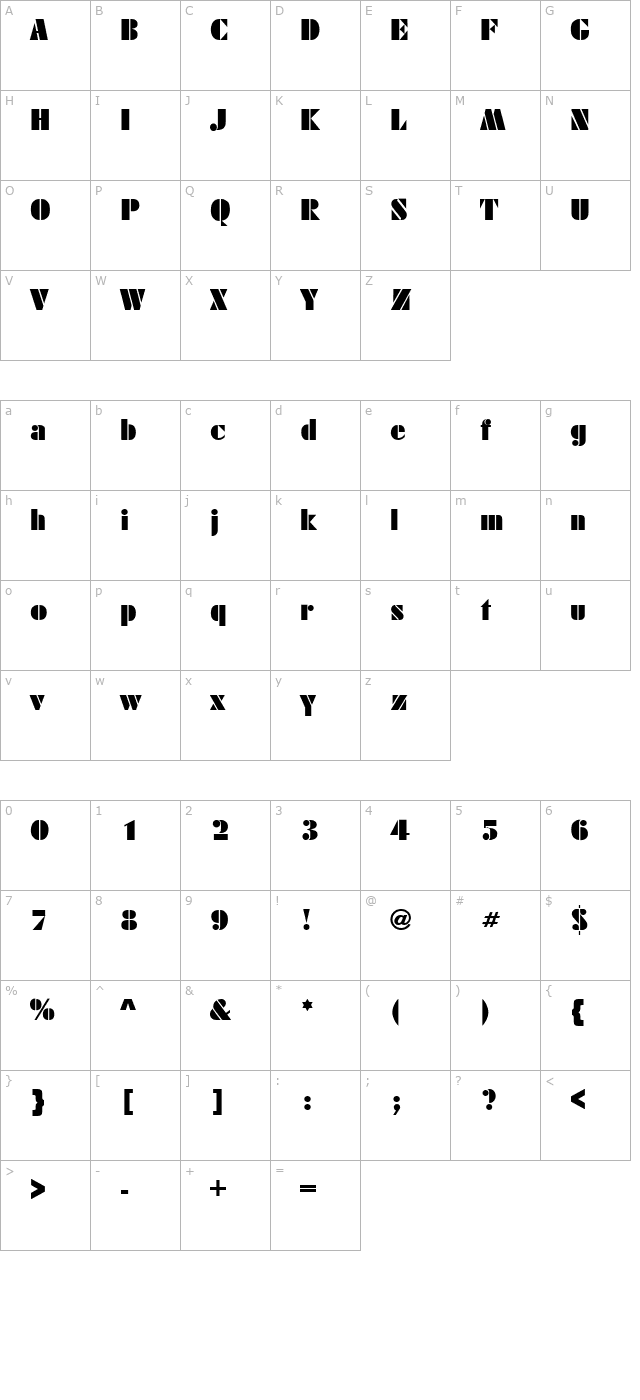 DecoBlack Regular character map