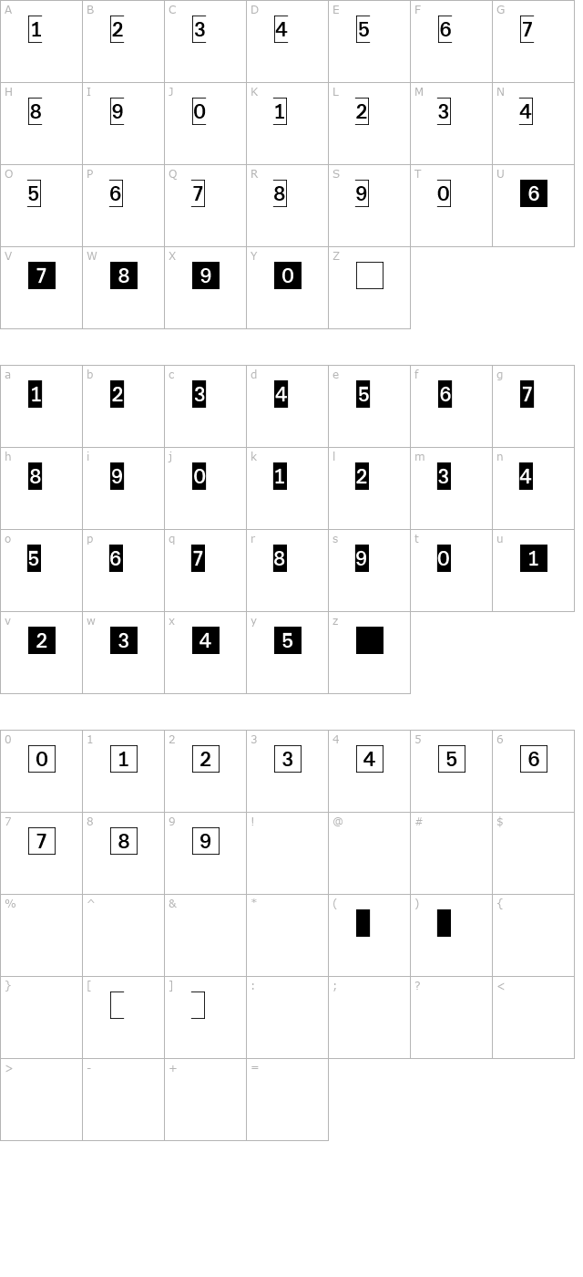 DecoNumbers LH Square character map