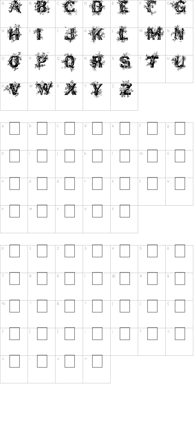 Deep Woods Initials character map