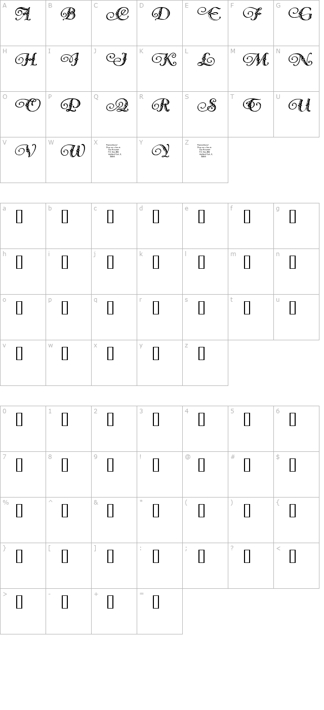 Deerfield character map