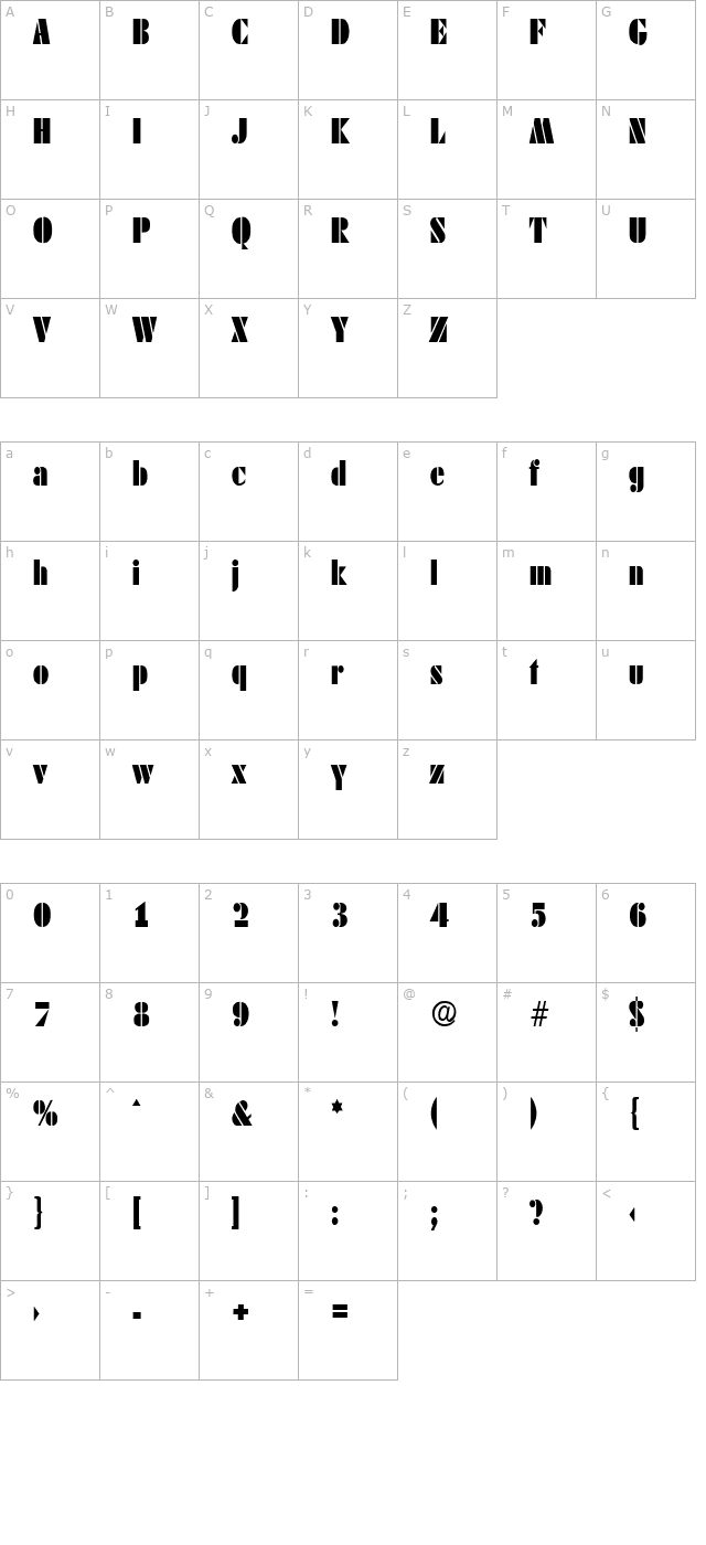 dekoblack-condensed character map