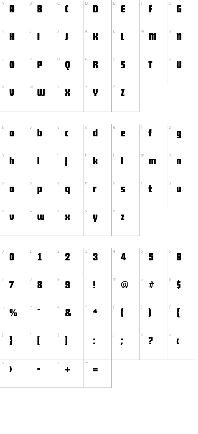 dekodisplay-bold character map