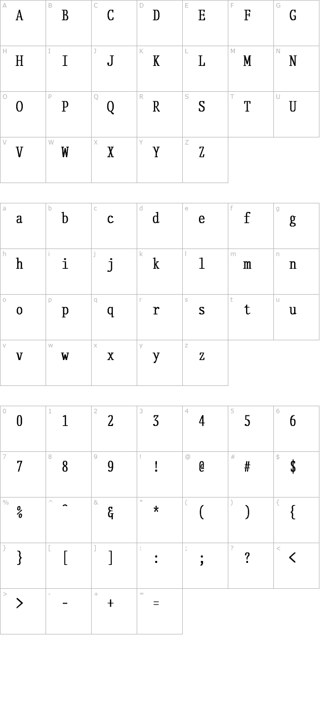 Delegate-Normal Cn Bold character map