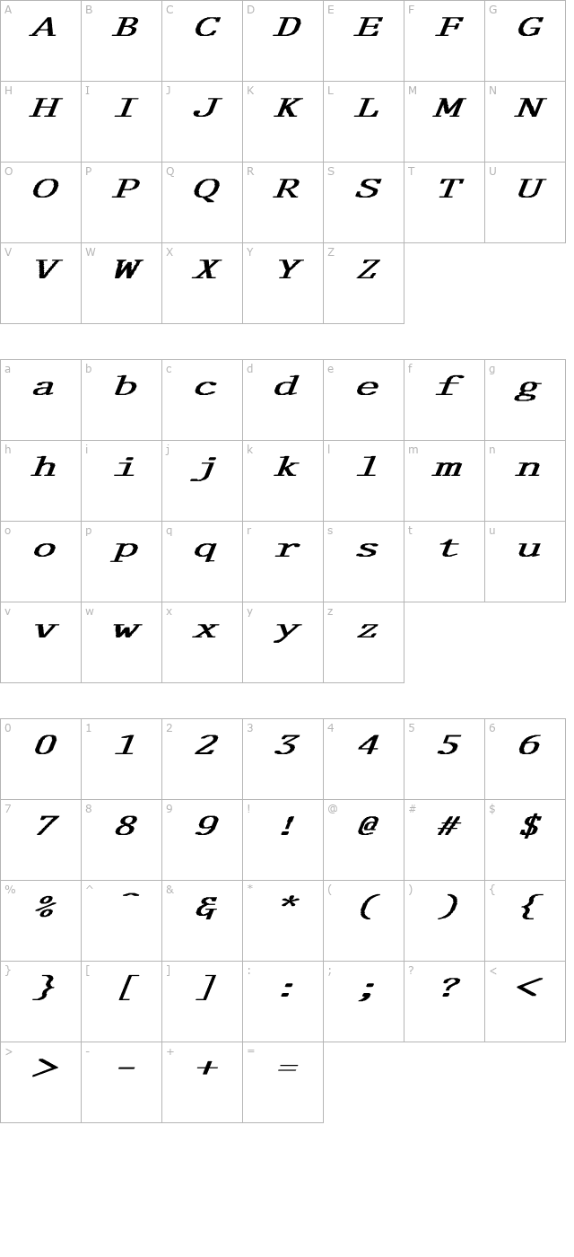 Delegate-Normal Ex Bold Italic character map