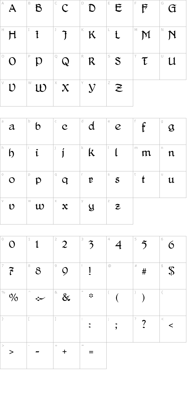 DelitschAntiqua character map