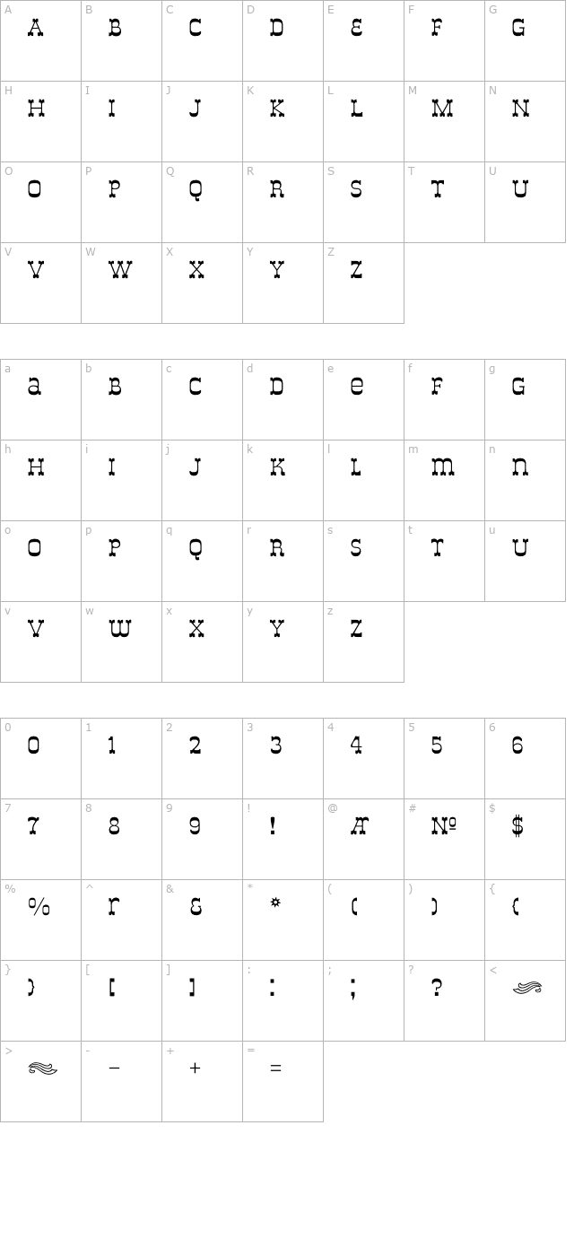 DeLouisville Bold character map