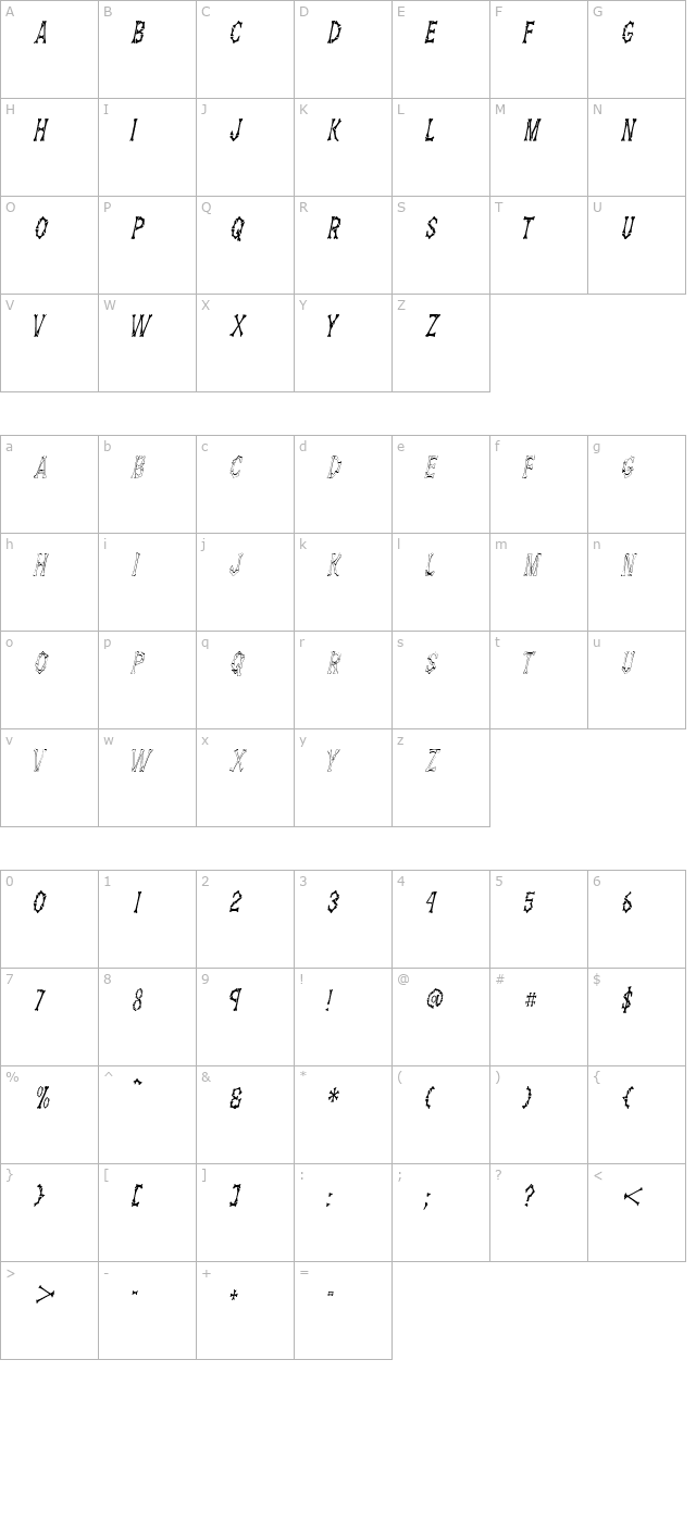 dembonescondensed-italic character map