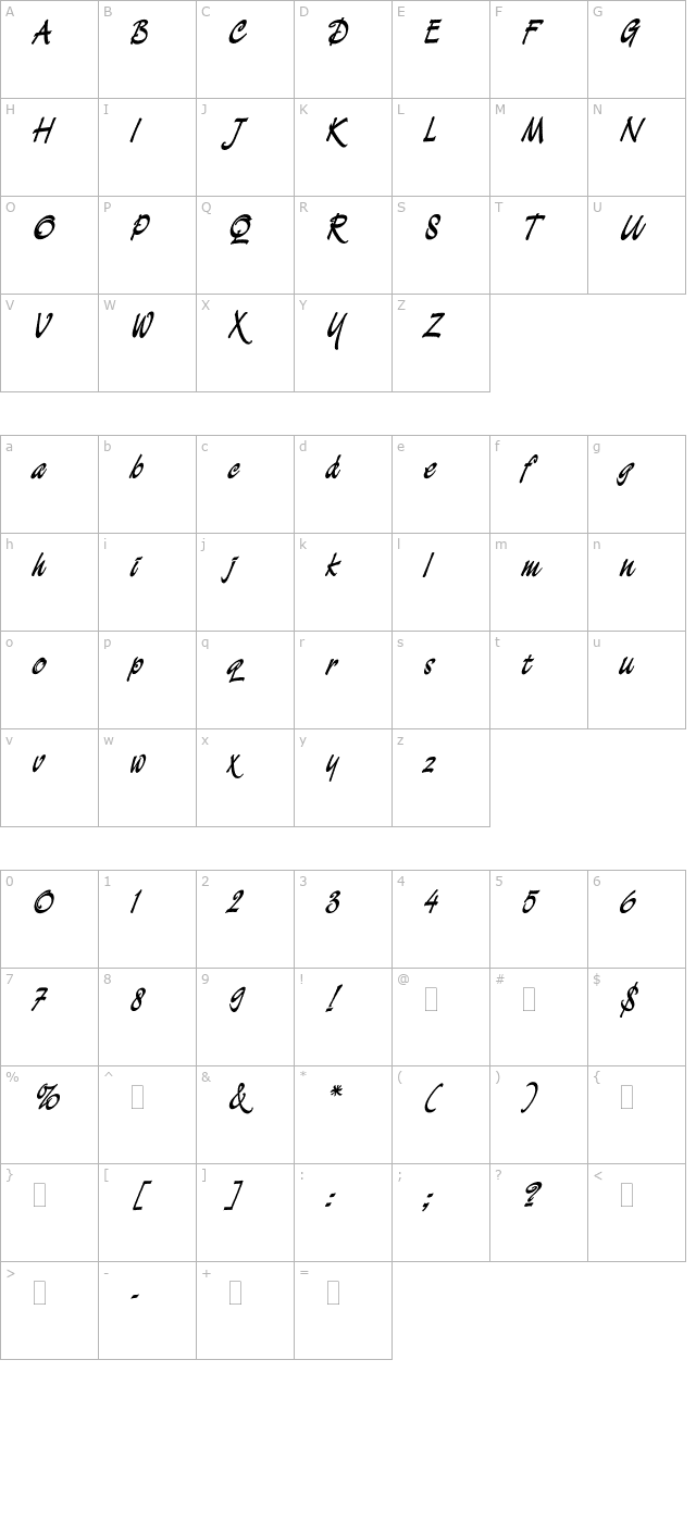 DemianBoldPlain character map