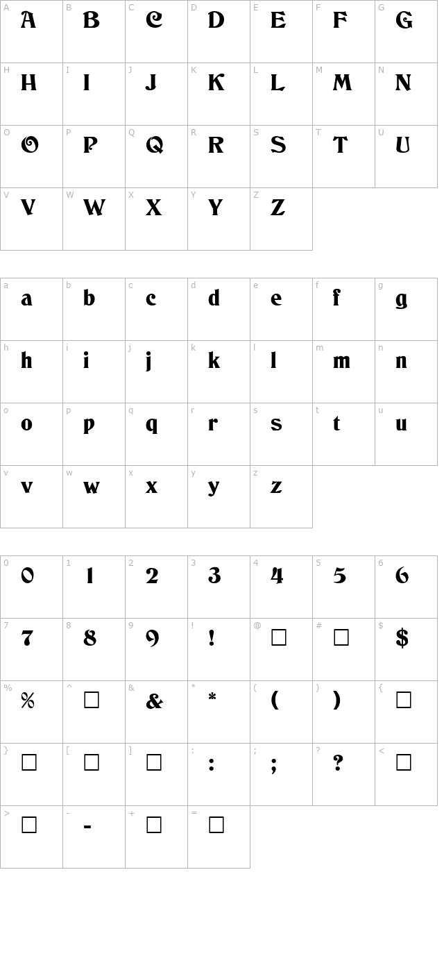 Deneane Regular character map