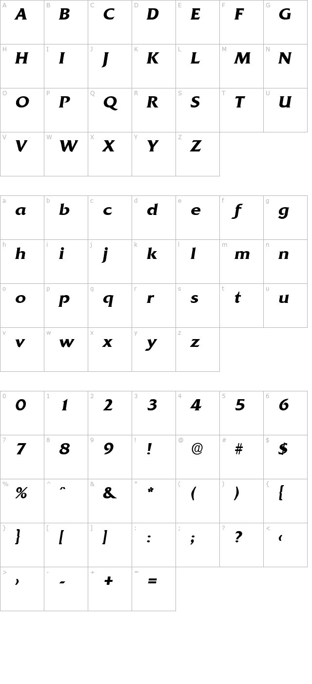 dennisbecker-bold-italic character map