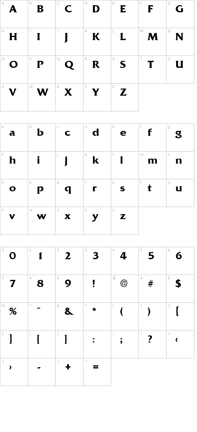 DennisBecker Bold character map