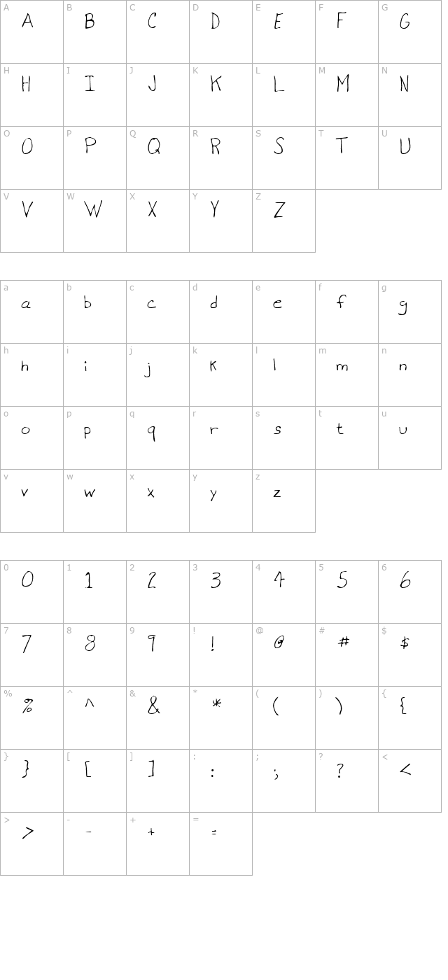 DentonsHand Regular character map