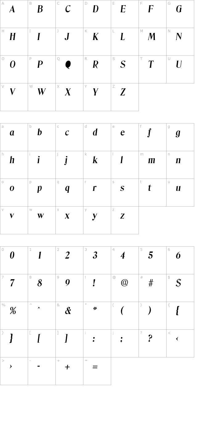 Denver-Serial-BoldItalic character map