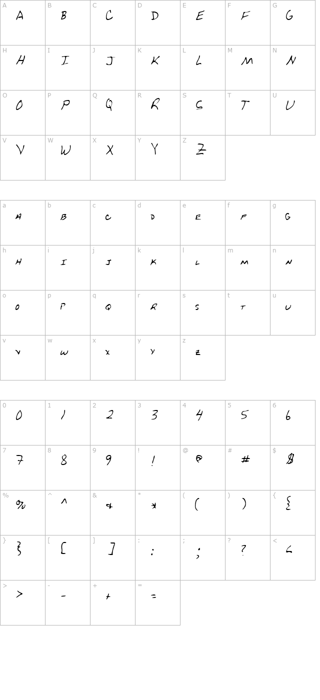 derby-regular character map