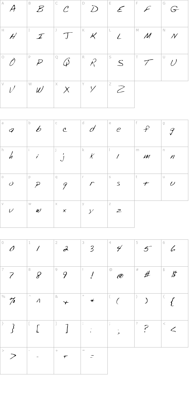 derekshand-regular character map