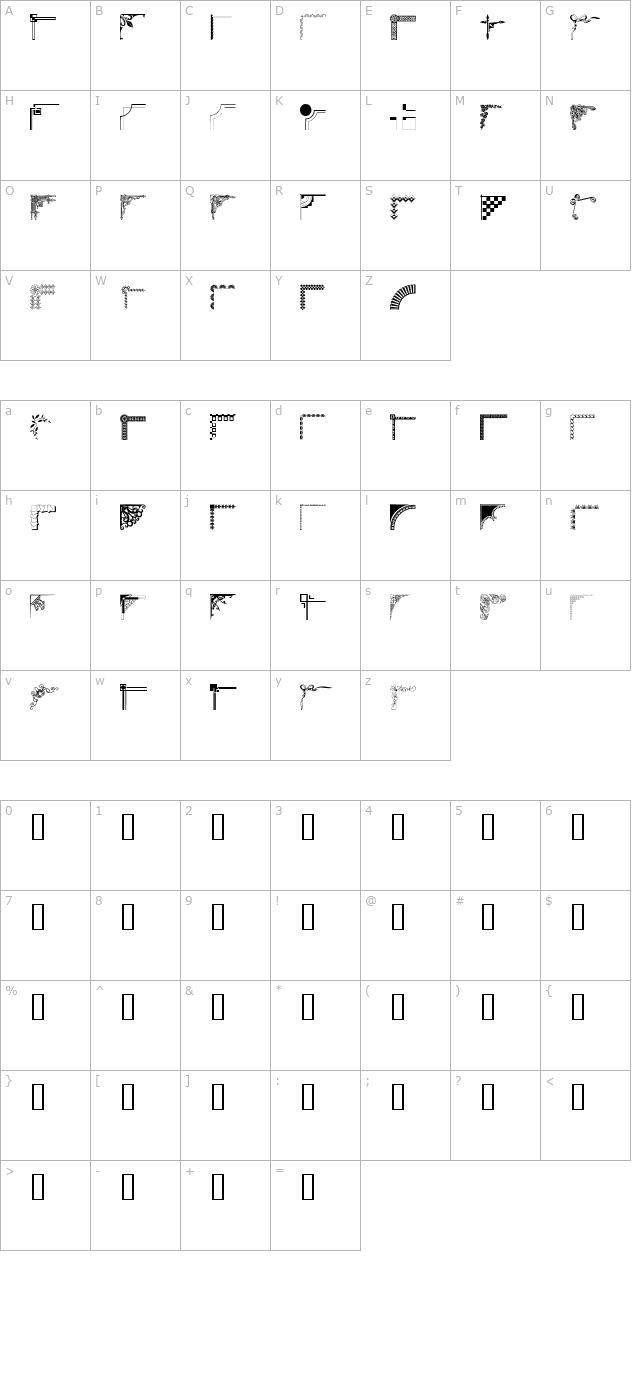 Designer Corners character map