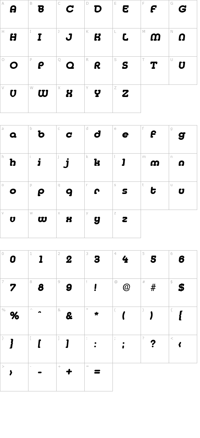 desireebecker-extrabold-italic character map