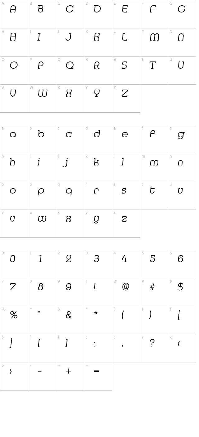 DesireeBecker-Light Italic character map