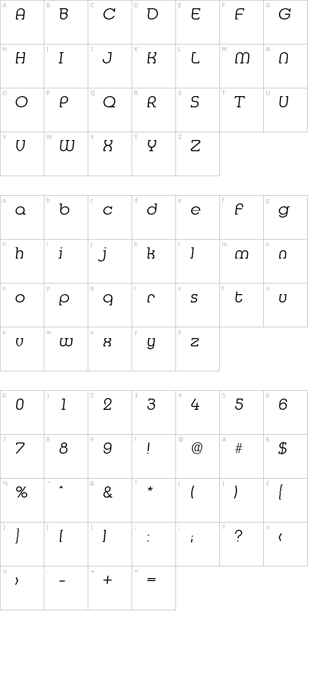 desireebecker-light-italic character map