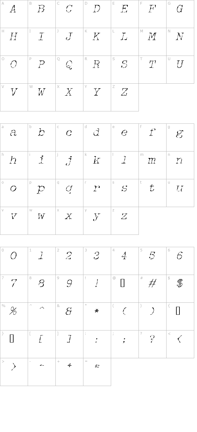 Detective Italic character map