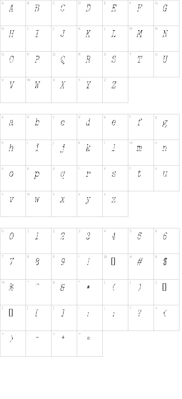 detectivecondensed-italic character map