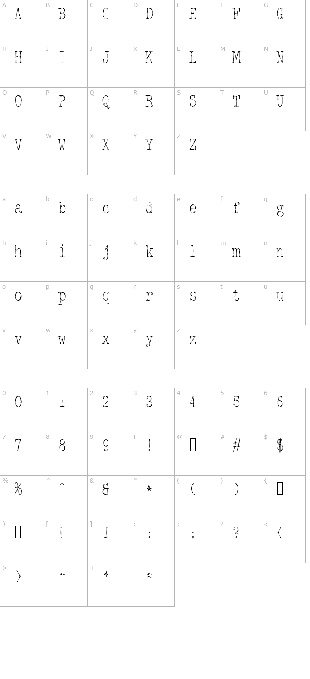 DetectiveCondensed character map