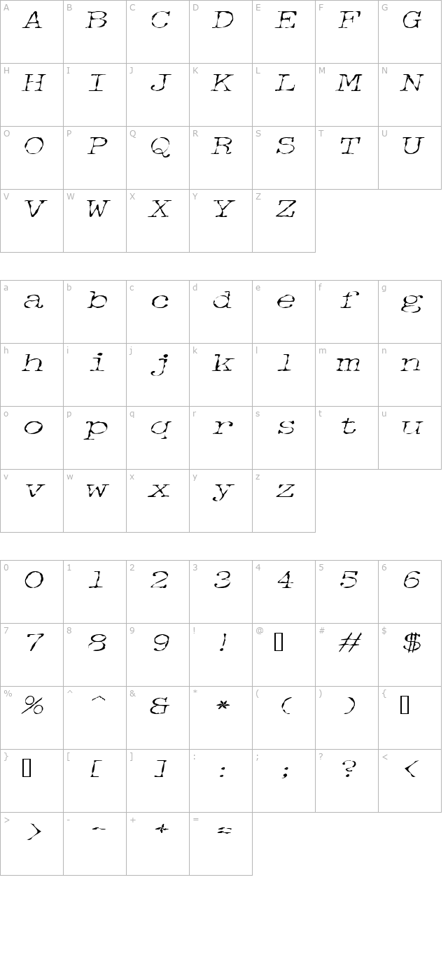 DetectiveExtended Italic character map