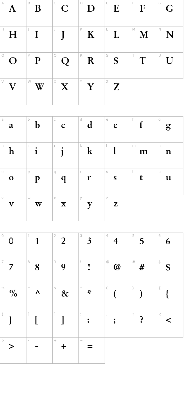 Deutch Garamond SSi Bold character map