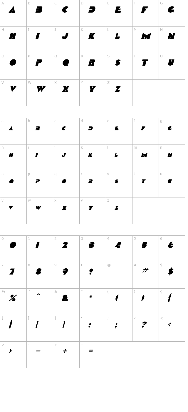 devendra-italic character map