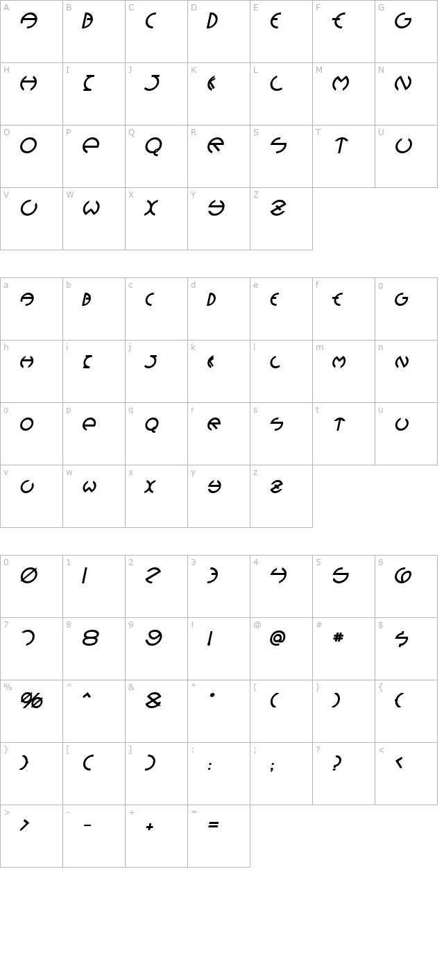 Devil Heavy Italic character map