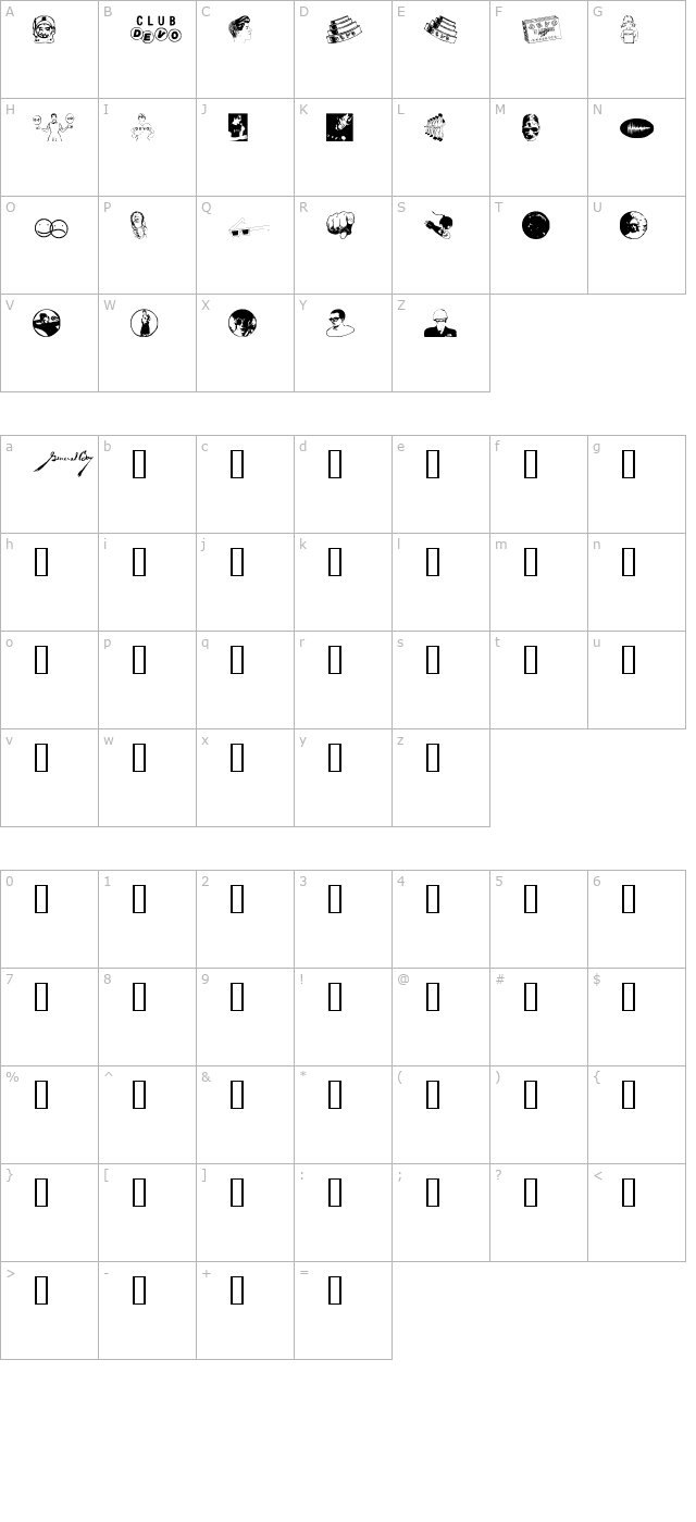 DEVO Dingbats 1.0 character map