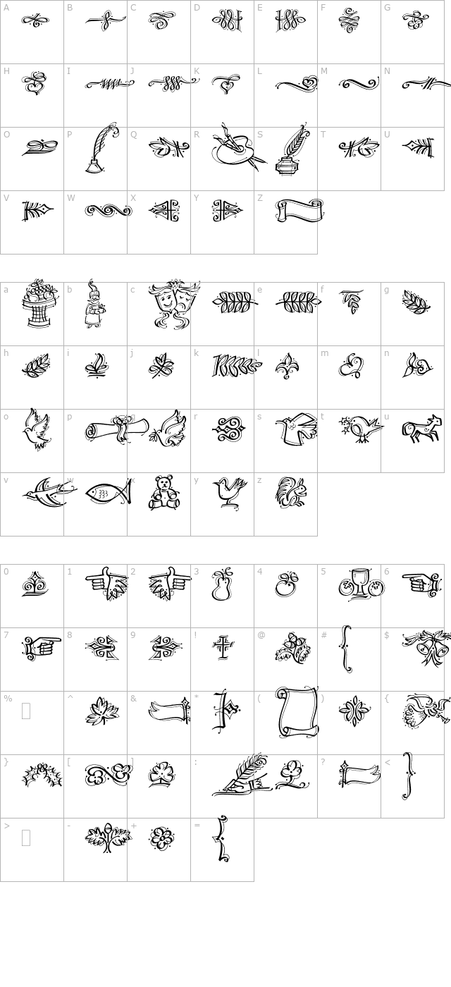 DF Calligraphic Ornaments LET Plain1.0 character map