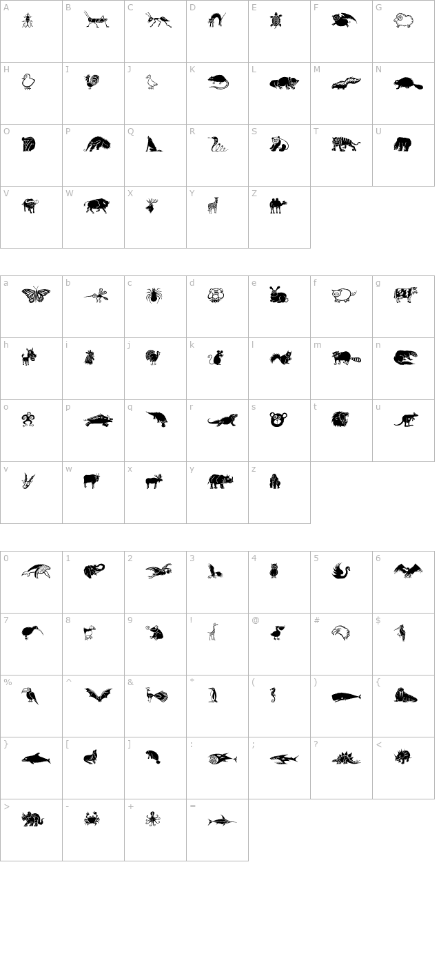 DF Wildlife LET Plain1.0 character map