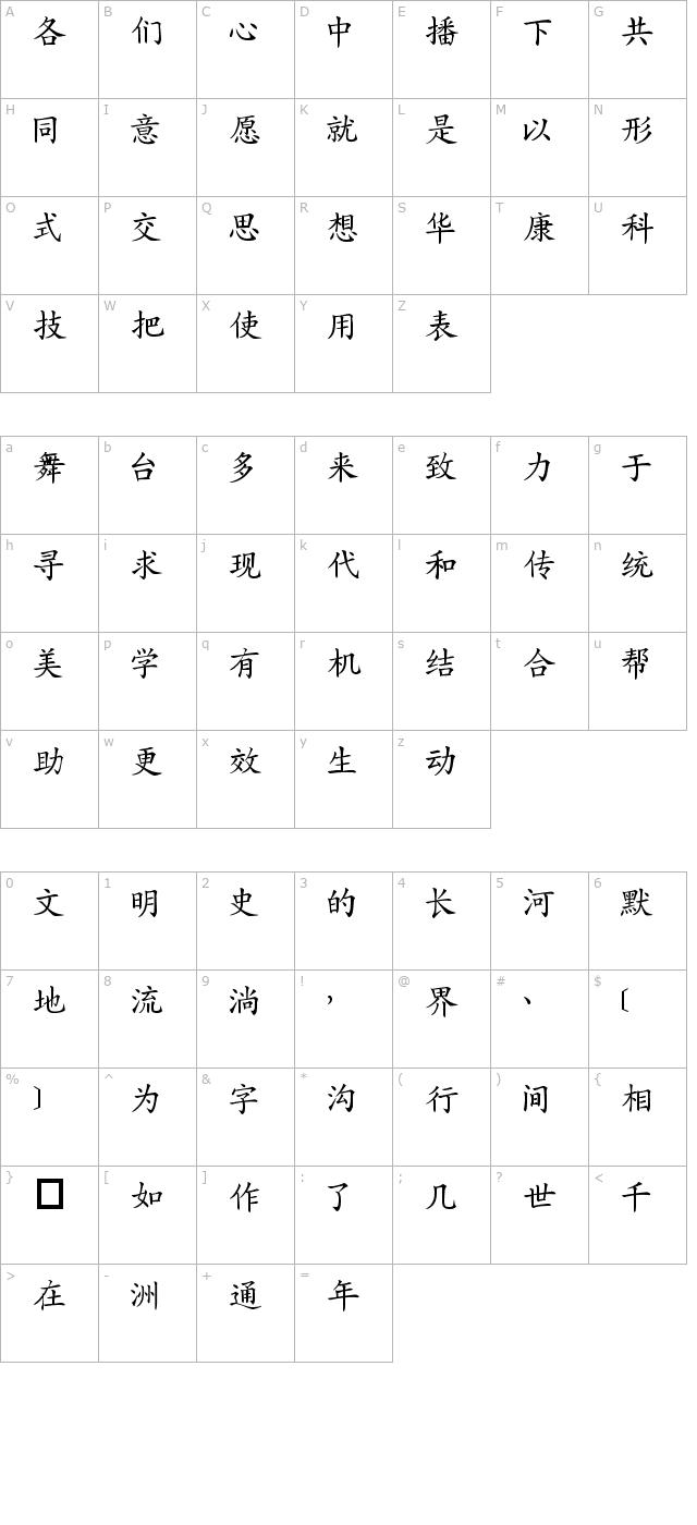 DFKaiShu1BGB character map