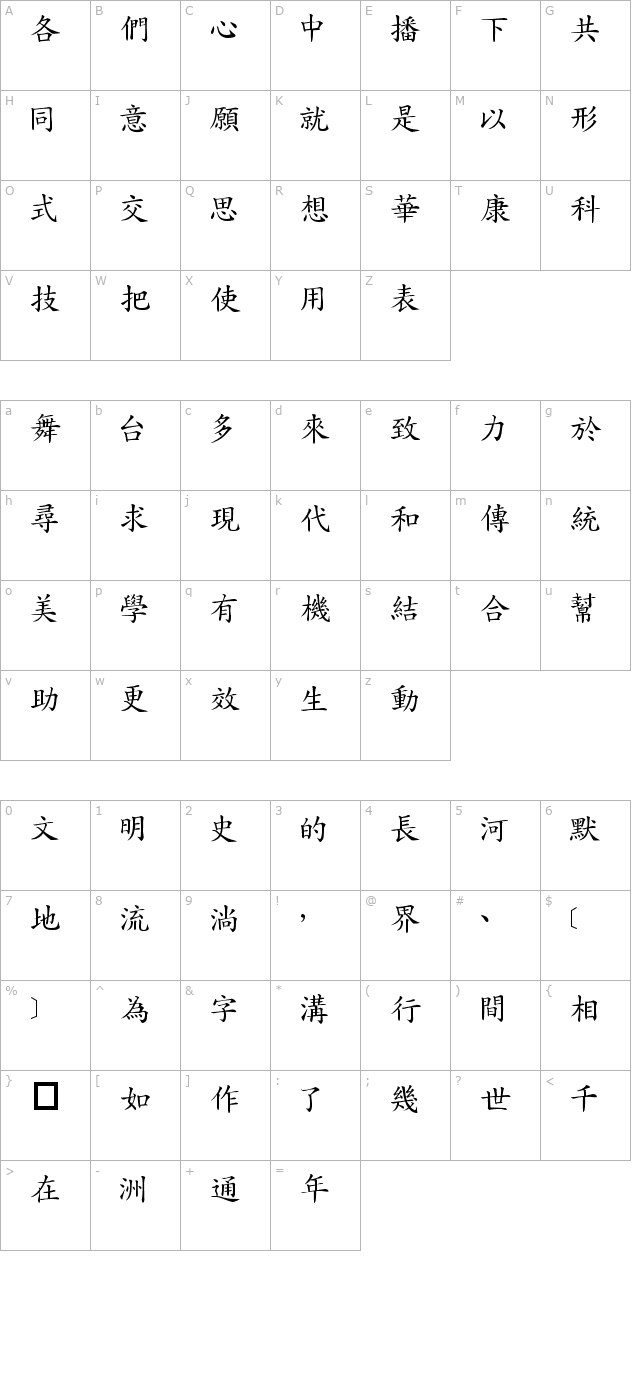 dfkaishumedium1b character map