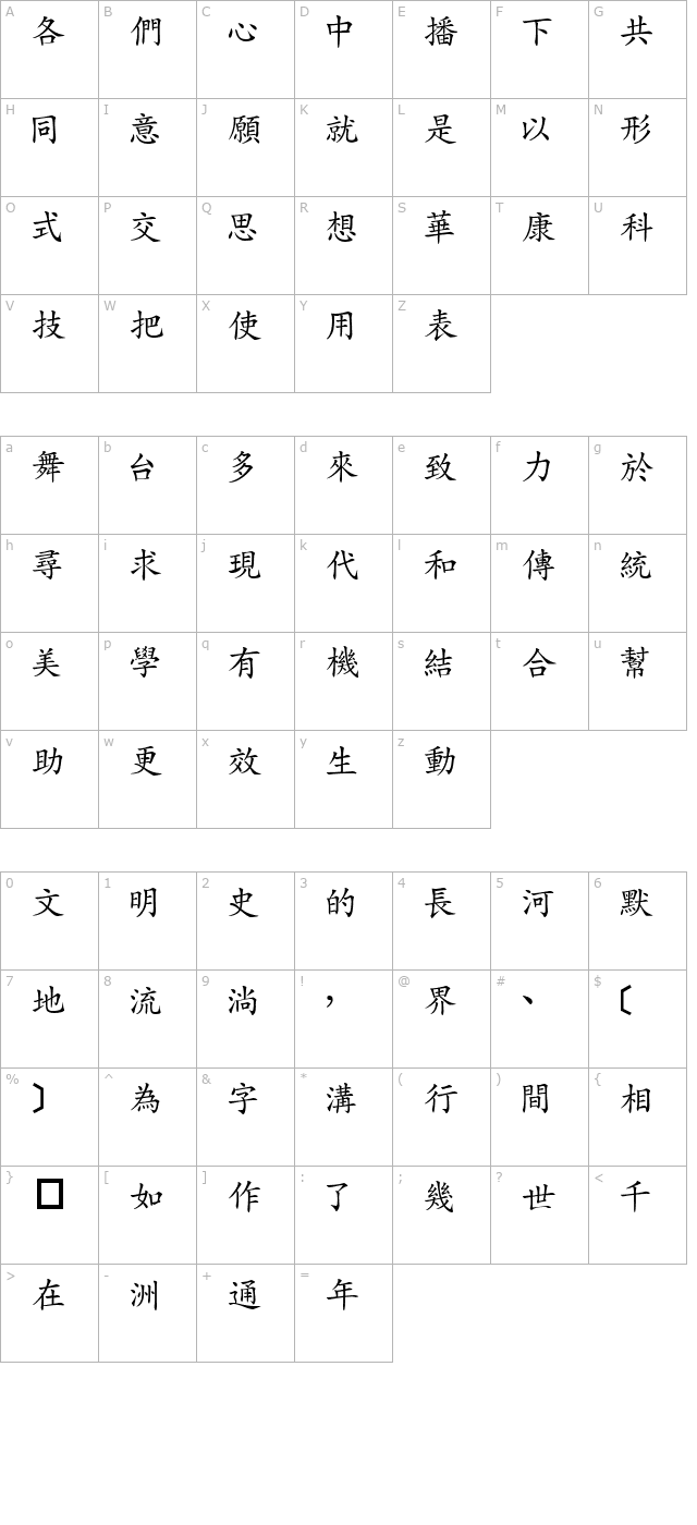 DFLiKaiShu1B character map