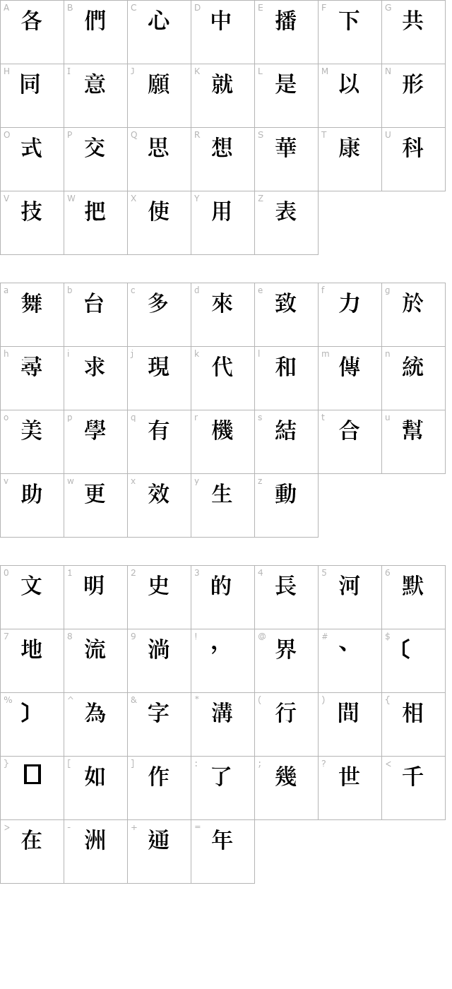 dflisongmedium1b character map