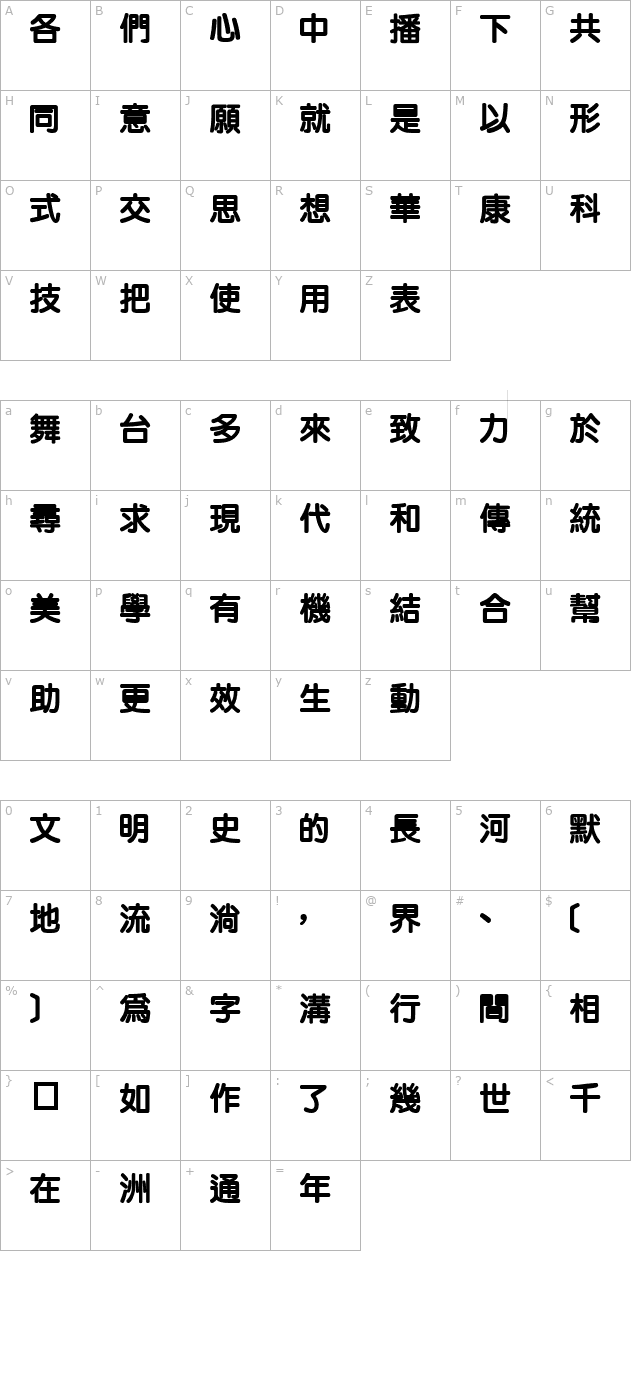 dfliyuanxbold1b character map